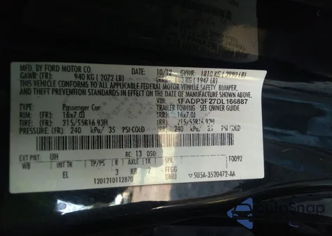 2013 Ford Focus Se from USA, damaged, VIN 1FADP3F27DL166887